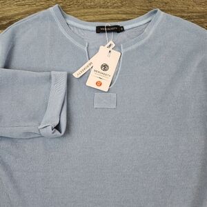 MEROKEETY V-Neck Sweater Top Womens Medium Blue Long Sleeve NWT
